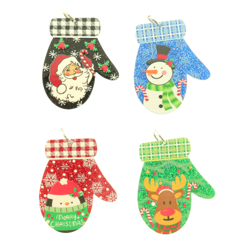 2 Christmas Mittens Acrylic Charms - Choose From 4 Designs!