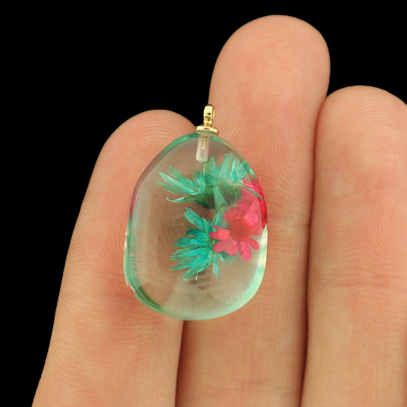 Flower Resin Pendants - Eye Catching Real Dried Flowers - Choose Your Color!