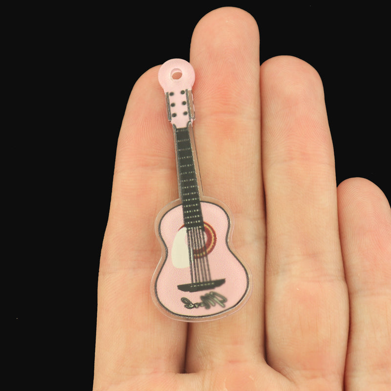 2 Acoustic Guitar Acrylic Charms - K241-Pink