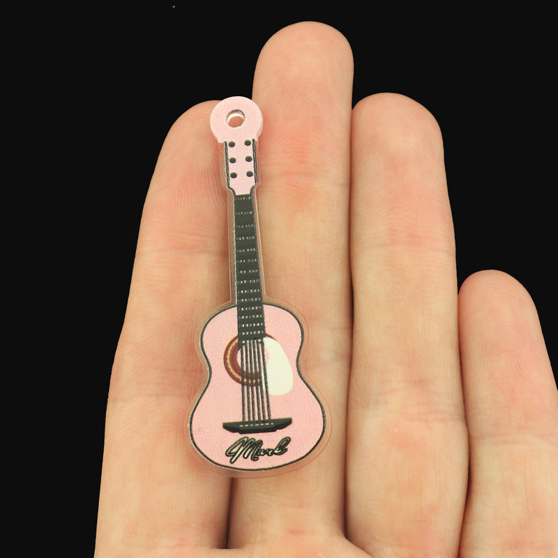 2 Acoustic Guitar Acrylic Charms - K241-Pink