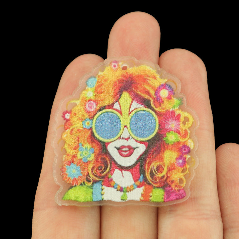 2 Hippy Lady Acrylic Charms 2 Sided - K296-A