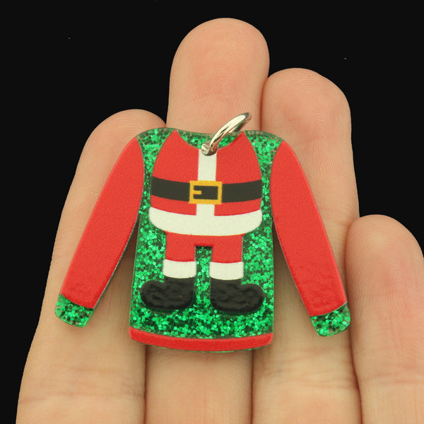 2 Santa Ugly Christmas Sweater Acrylic Charms - K363