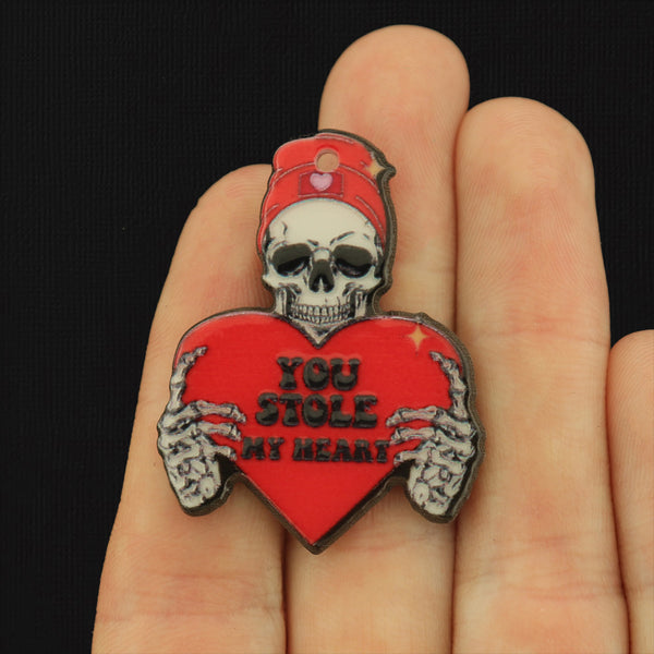 2 You Stole My Heart Skeleton Heart Acrylic Charms - K369