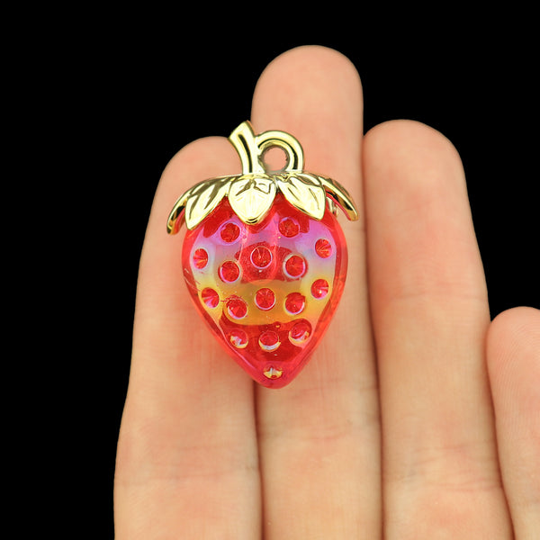 2 Strawberry Acrylic Charms 3D - K379