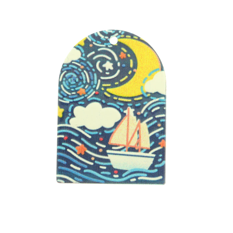 2 Moonlit Boat Scene Acrylic Charms 2 Sided - K382