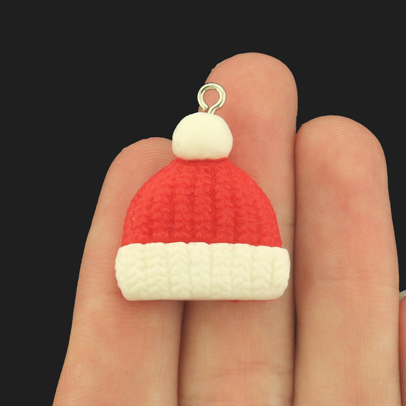 4 Santa Hat Resin Charms - Red and White - K715