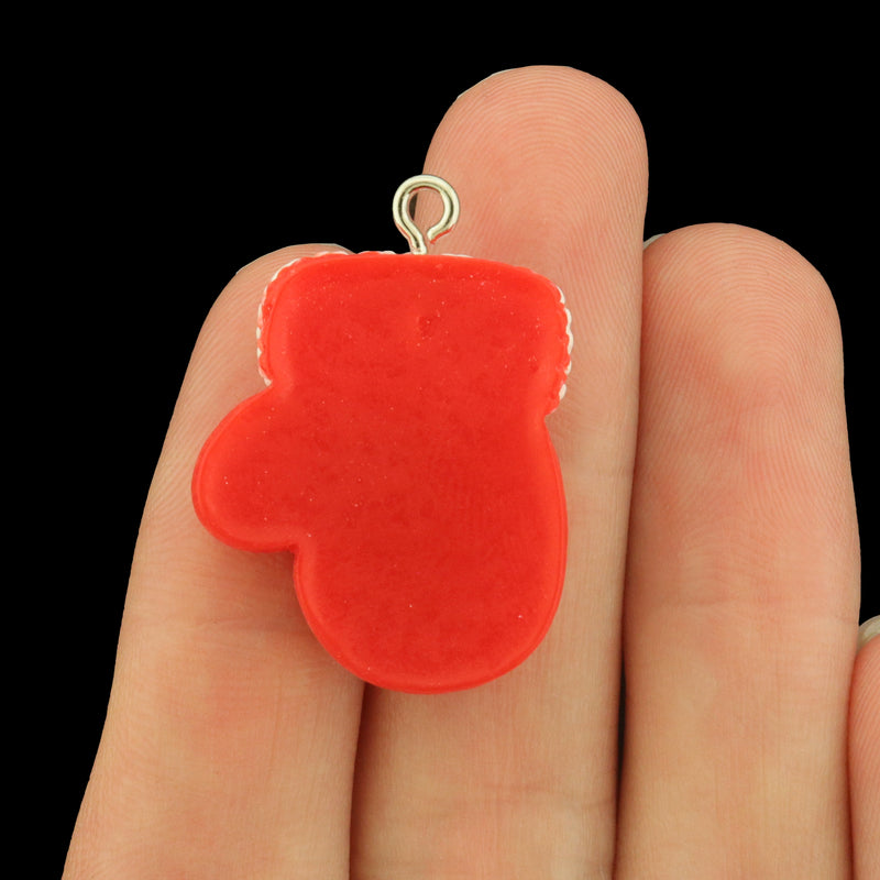 4 Christmas Mitten Resin Charms - Red and White - K717