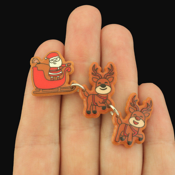 Santa Claus and Reindeer Resin Charms - Three Piece Charms - K718