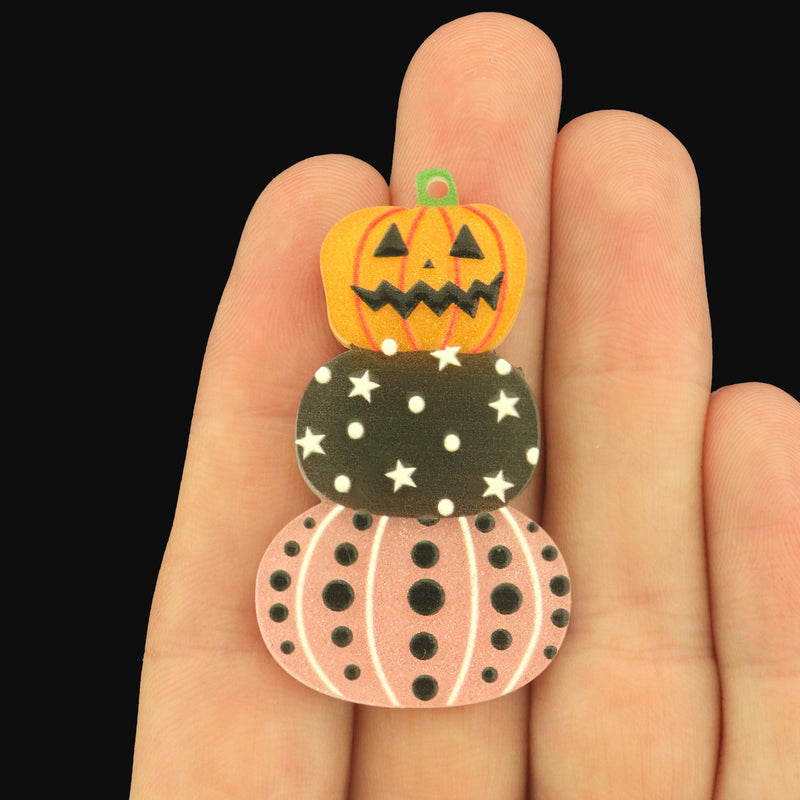 2 Halloween Stacked Pumpkin Acrylic Charms - K722