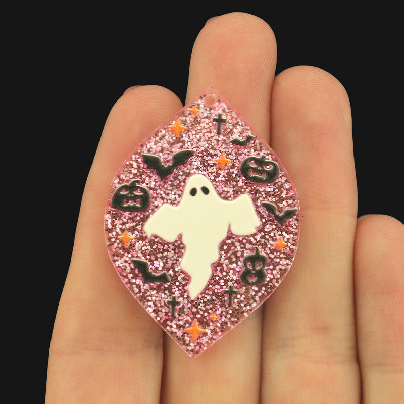 2 Halloween Ghost Pink Acrylic Charms - K723