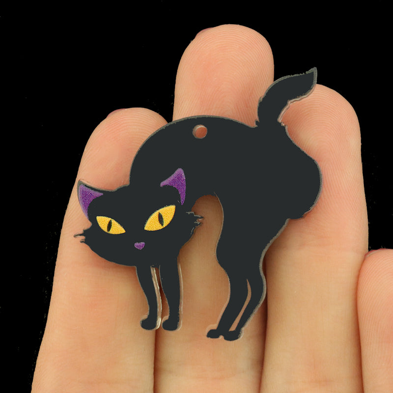 2 Black Cat Halloween Acrylic Charms 2 Sided - K724