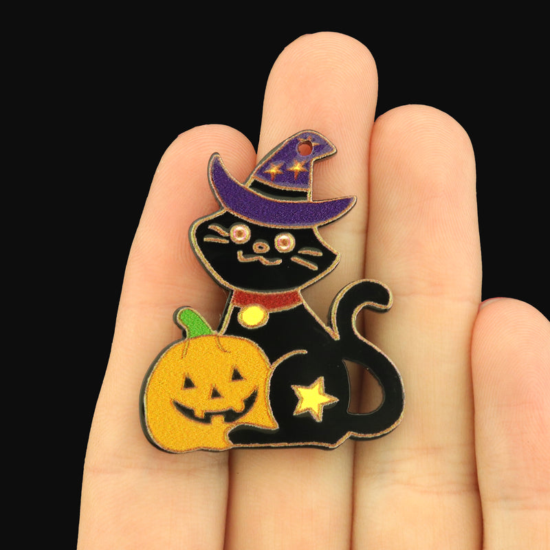 4 Witchy Cat Halloween Acrylic Charms - K725