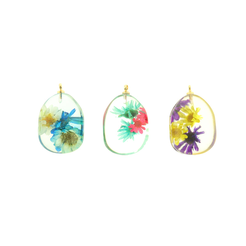 Flower Resin Pendants - Eye Catching Real Dried Flowers - Choose Your Color!