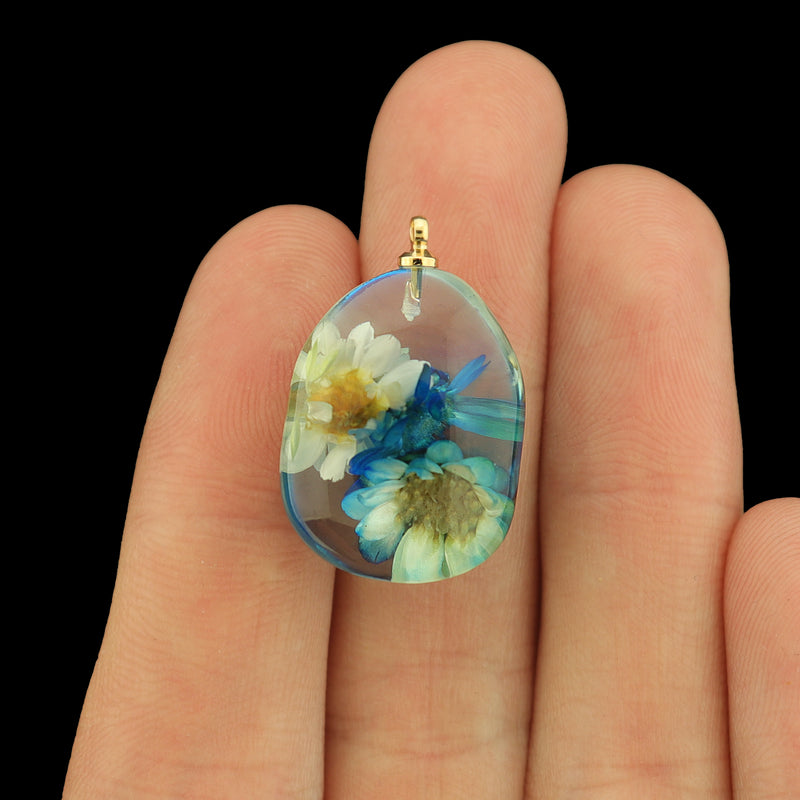 Flower Resin Pendants - Eye Catching Real Dried Flowers - Choose Your Color!