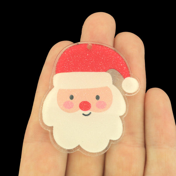 2 Santa Acrylic Charms - Santa with Christmas Hat - K736