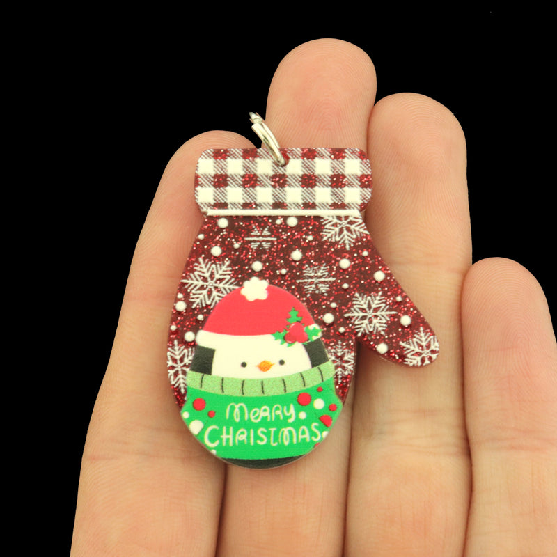 2 Christmas Mittens Acrylic Charms - Choose From 4 Designs!