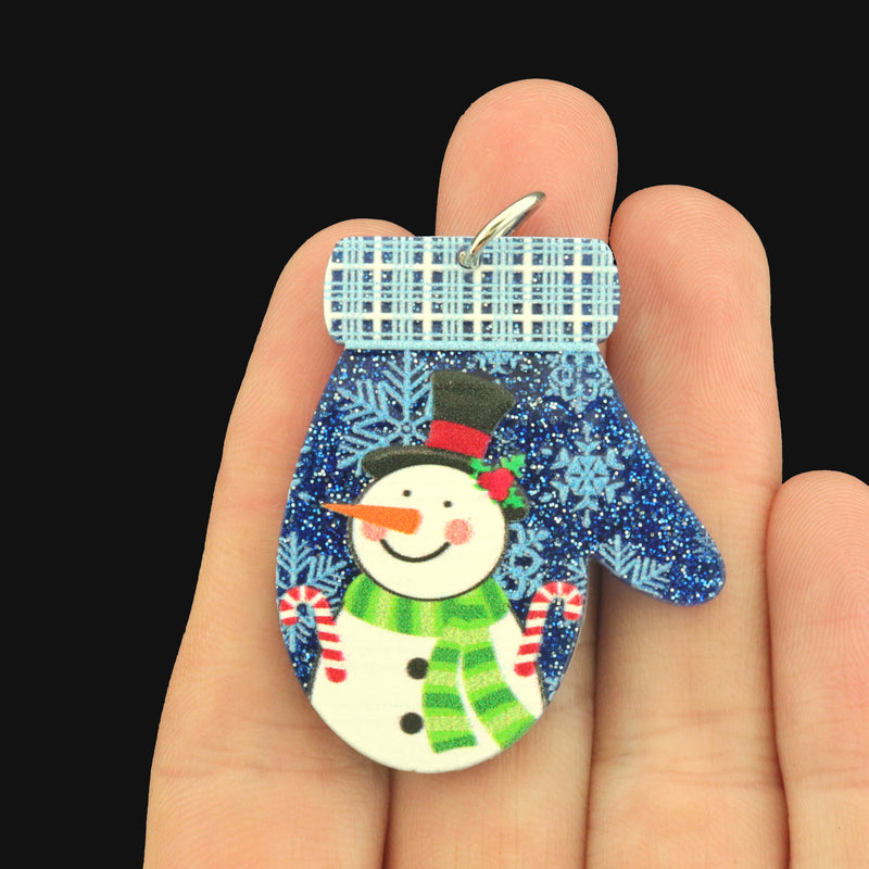 2 Christmas Mittens Acrylic Charms - Choose From 4 Designs!