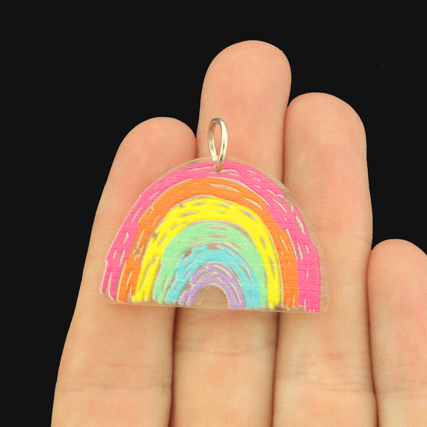 2 Rainbow Acrylic Charms 2 Sided - Pastel Colors - K747