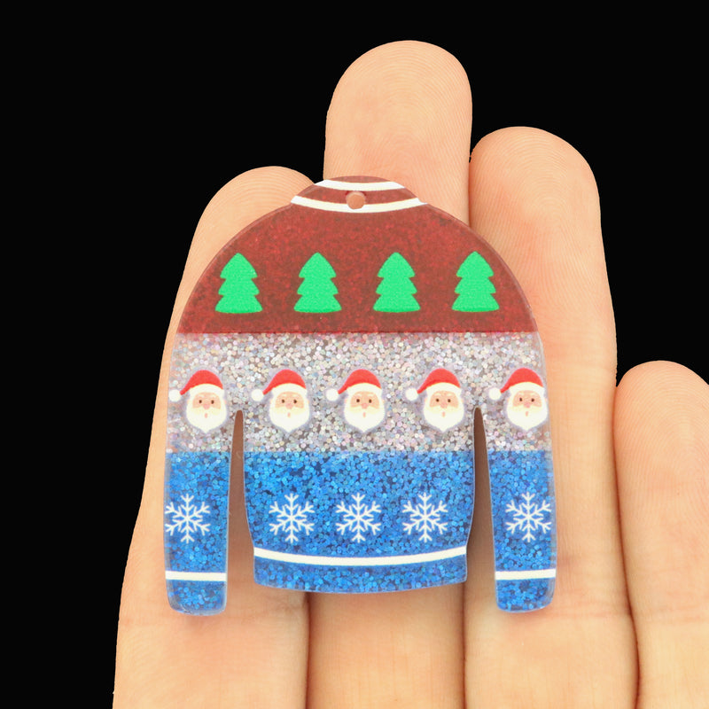 2 Christmas Sweater Acrylic Charms - Santa and Trees - K080