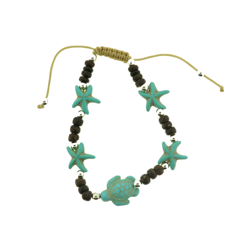 Coconut Braided Bead Bracelet - 2.5-3.75" - Synthetic Turquoise Starfish and Turtle - 1 Bracelet - Choose Your Color