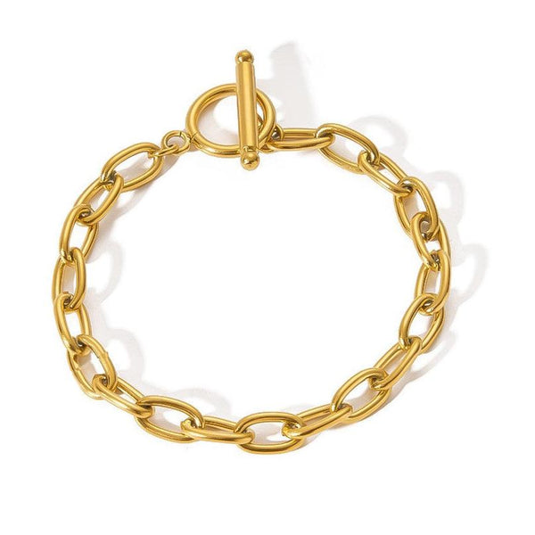 18k Gold Cable Chain Bracelet - 18k Gold Plated Stainless Steel - N829