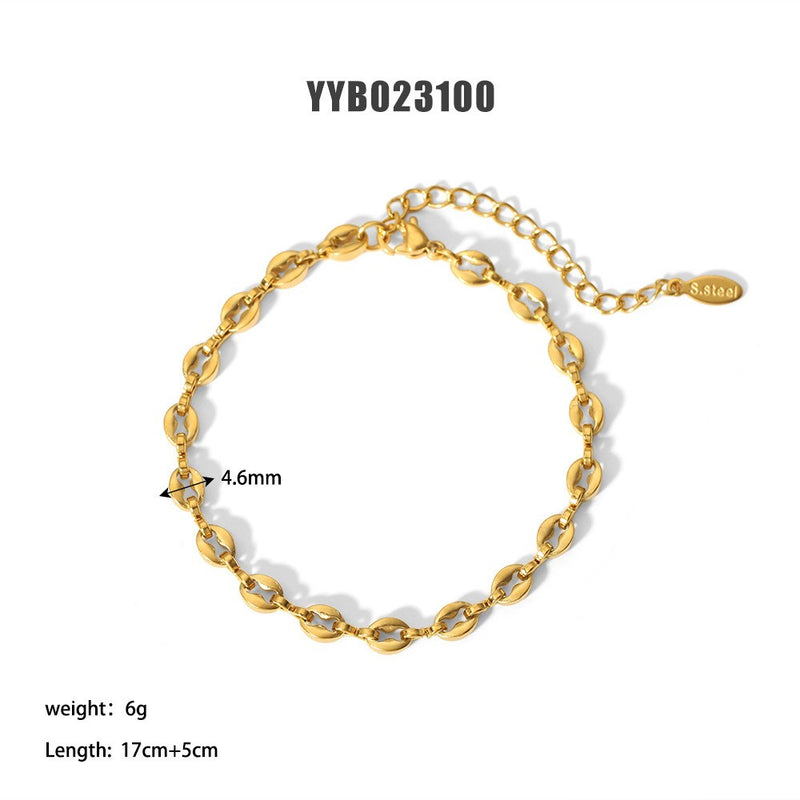 18k Gold Coffee Bean Bracelet - 18k Gold Plated Stainless Steel - N830