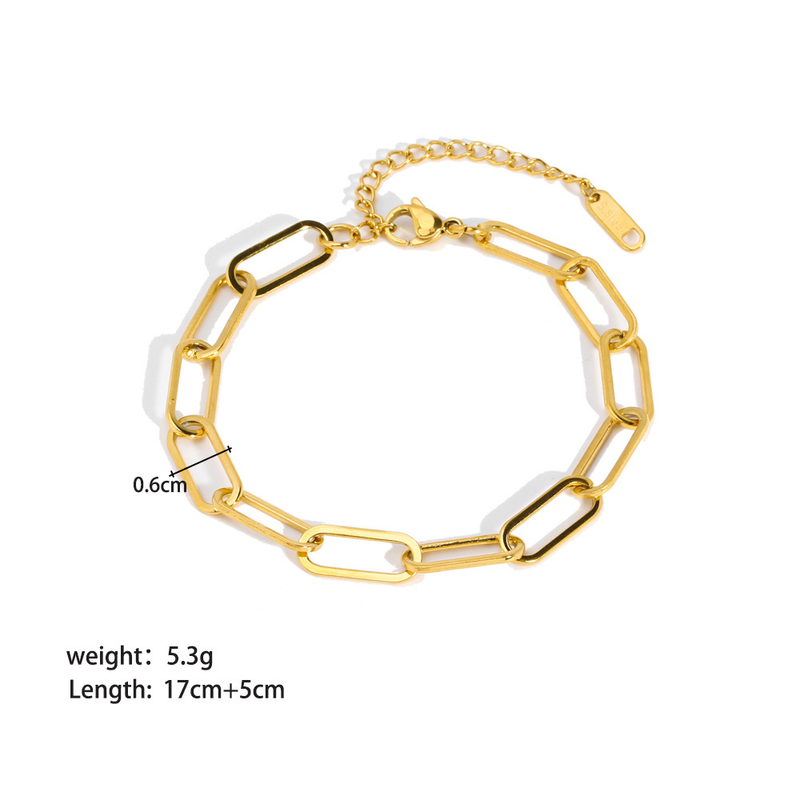 18k Gold Paperclip Chain Bracelet - 18k Gold Plated Stainless Steel - N831