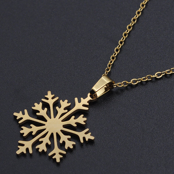 Stainless Steel Snowflake Necklace - 18" - Gold Tone Stainless - N834