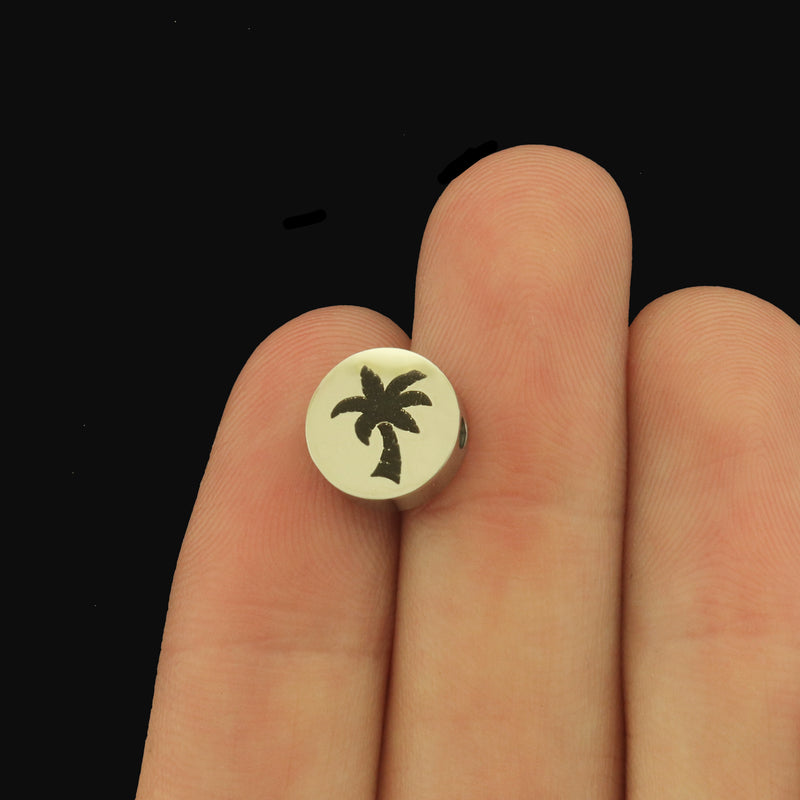 Palm Tree Stainless Steel Beads - Beach Bead - Choose Your Size - BFS034S-8325