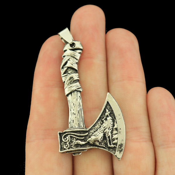 Wolf Axe Antique Silver Tone Charms 2 Sided - SC1354