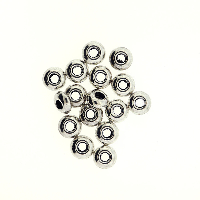 Flat Round Spacer Beads 8mm x 4mm - Antique Silver Tone - 50 Beads- SC3548