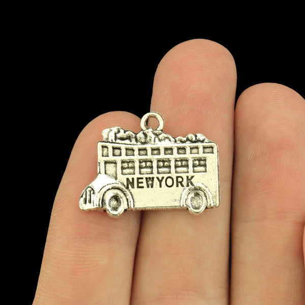 12 Double Decker Bus Antique Silver Tone Charms - New York - SC9031