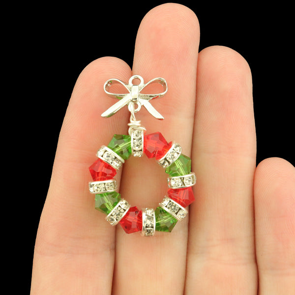 Christmas Wreath Charm - Faceted Beads and Rhinestones - SC9036