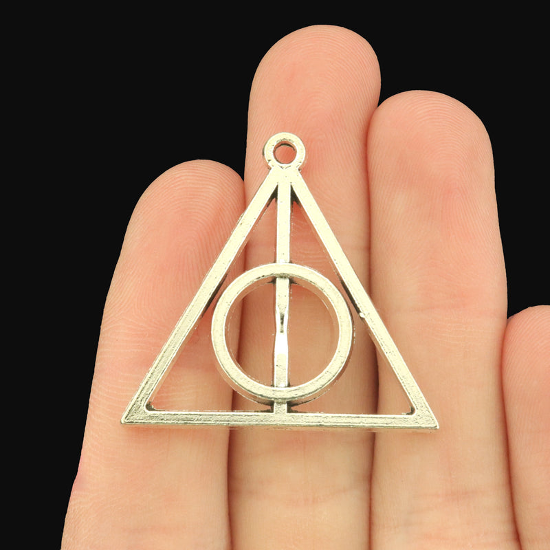 6 Wizard Triangle Antique Silver Tone Charms - SC9037