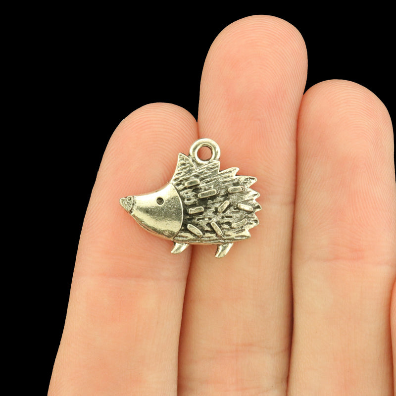 12 Hedgehog Antique Silver Tone Charms - SC9042