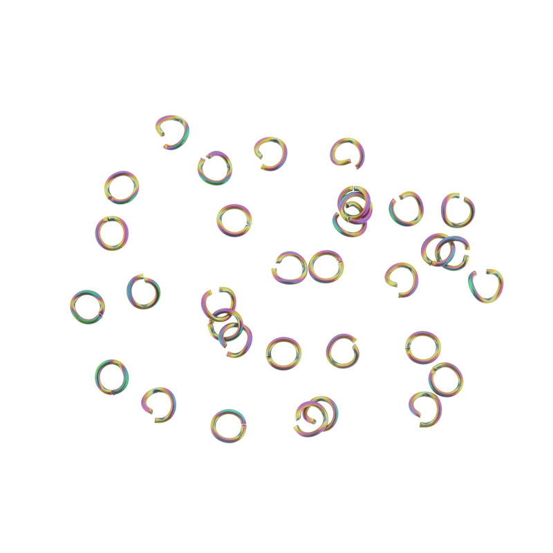 100 Electroplated Rainbow Stainless Steel Jump Rings - 0.6mm Thick - Choose Your Size!