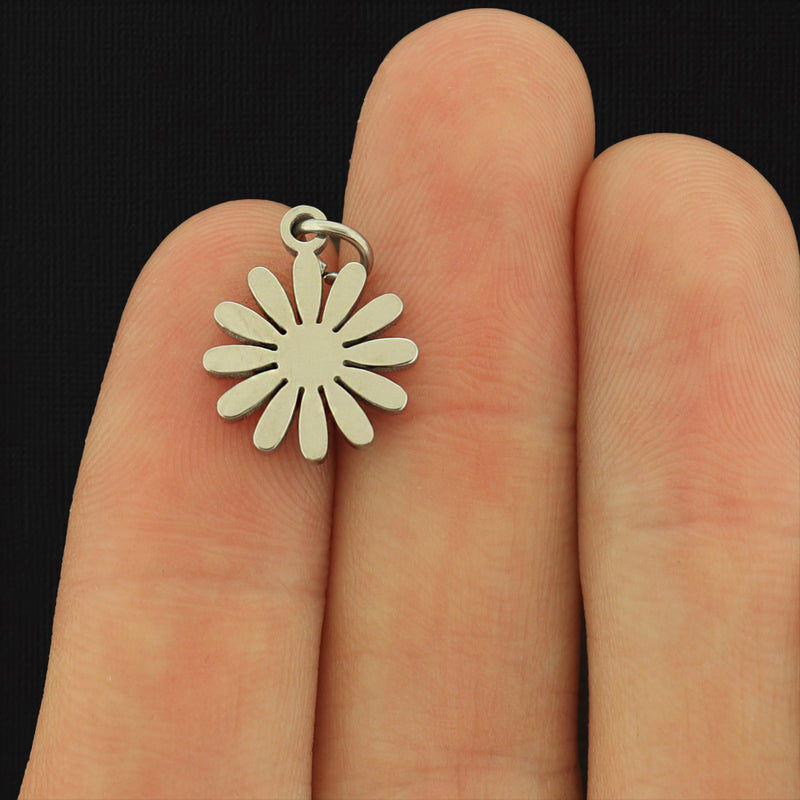 2 Daisy Stainless Steel Charms 2 Sided - SSP686