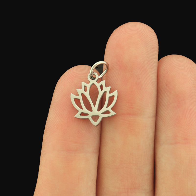 Lotus Stainless Steel Charm 2 Sided - Choose Your Tone