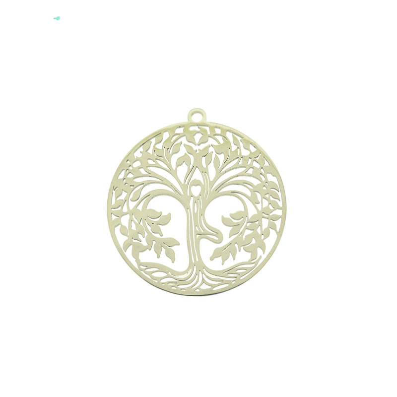 Tree of Life Silver Tone Stainless Steel Charm 2 Sided - SSP743