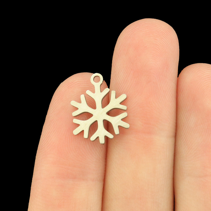 2 Snowflake Stainless Steel Charms 2 Sided - Laser Cut - SSP785