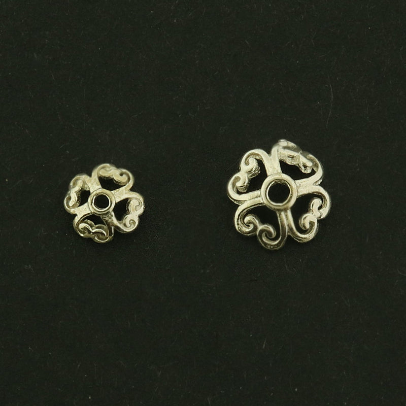 2 Heart Bead Caps Sterling Silver - Choose Your Size!