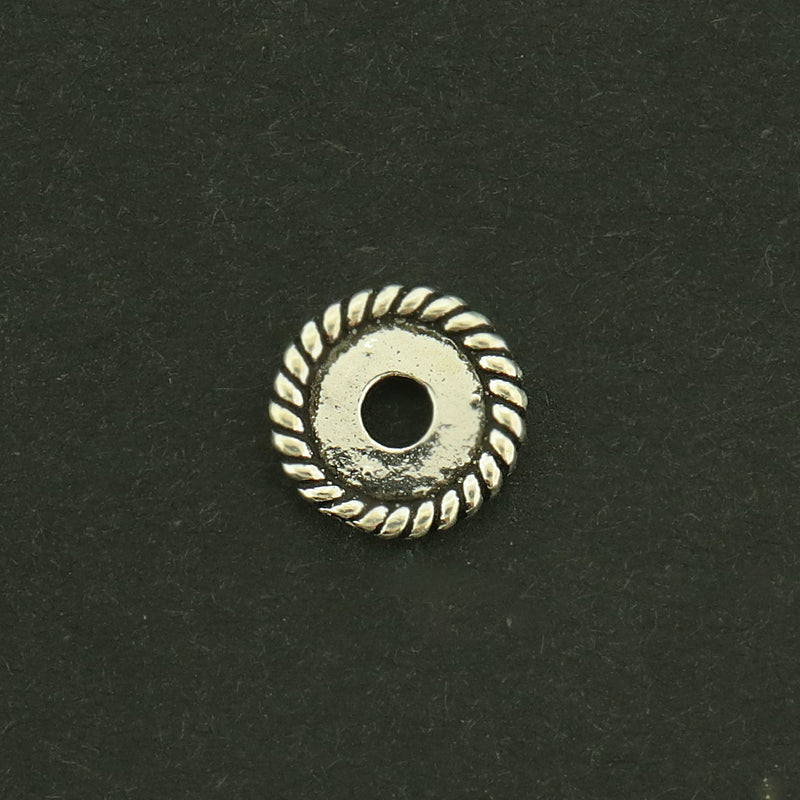 Round Flat Sterling Silver Spacer Bead - 8mm - Antique Silver Tone - 1 Bead - ST268