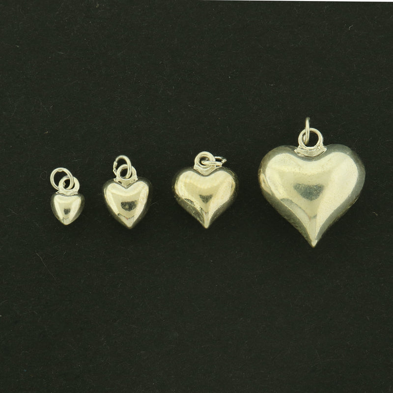 Puffy Heart Sterling Silver Charm 3D - Choose Your Size!