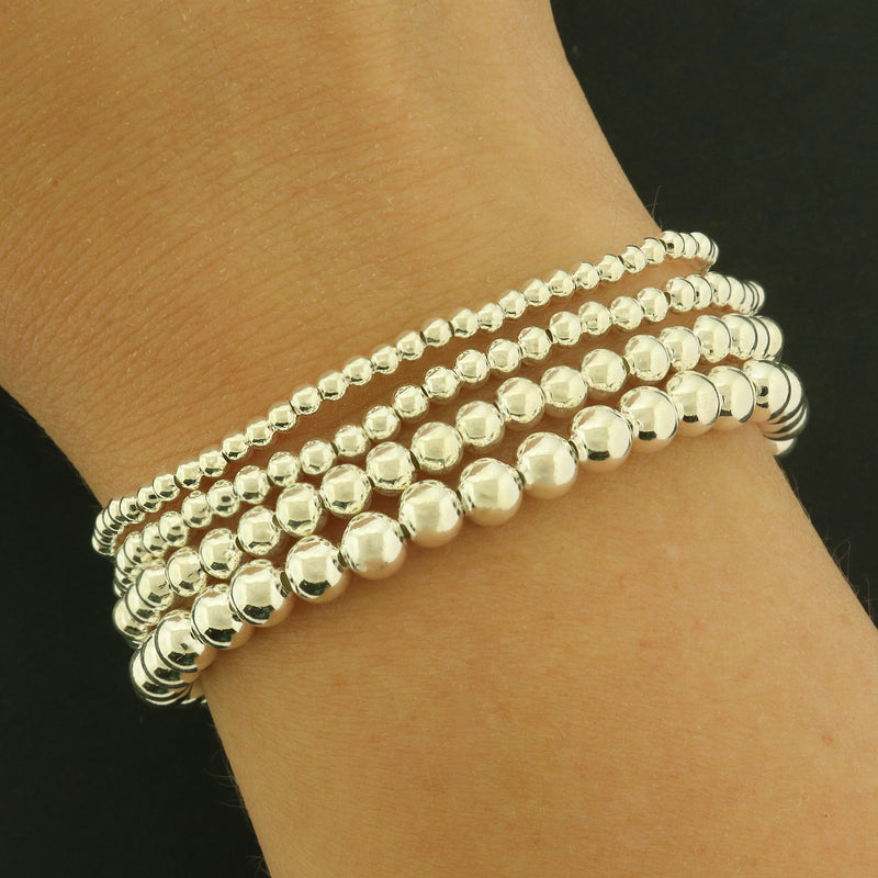 Sterling Silver Beaded Bracelet - Super Shiny - Choose Your Size!