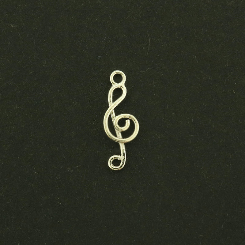 2 Music Sterling Silver Charm Connectors - Treble Clef - ST077