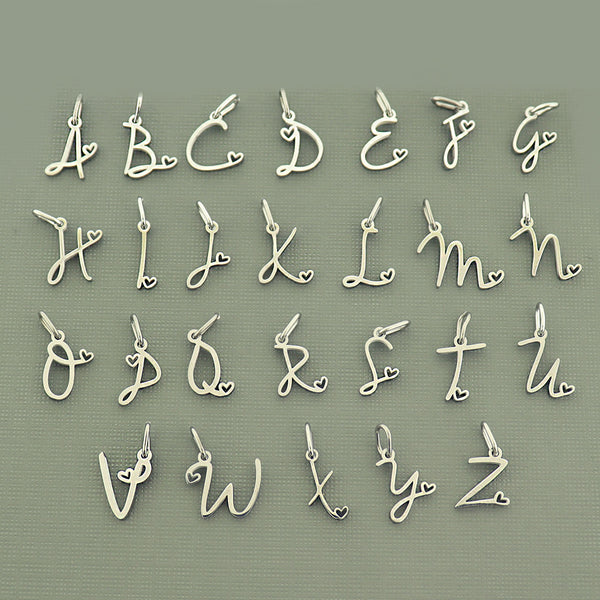 Alphabet Stainless Steel Charms with Heart - Silver or Gold - Choose Your Letter or Set!