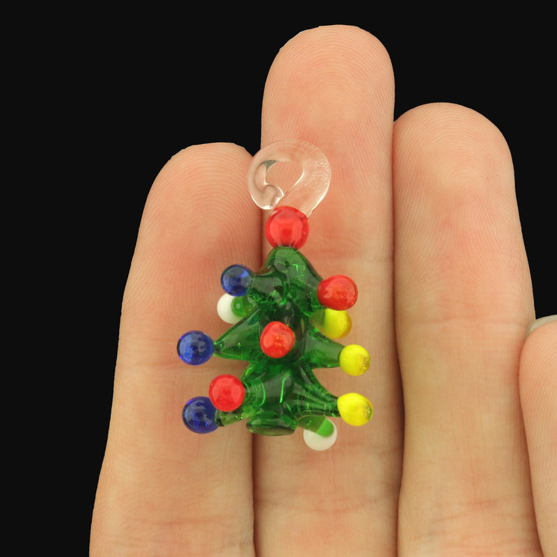 Christmas Tree Lampwork Glass Charms 3D - Z1355