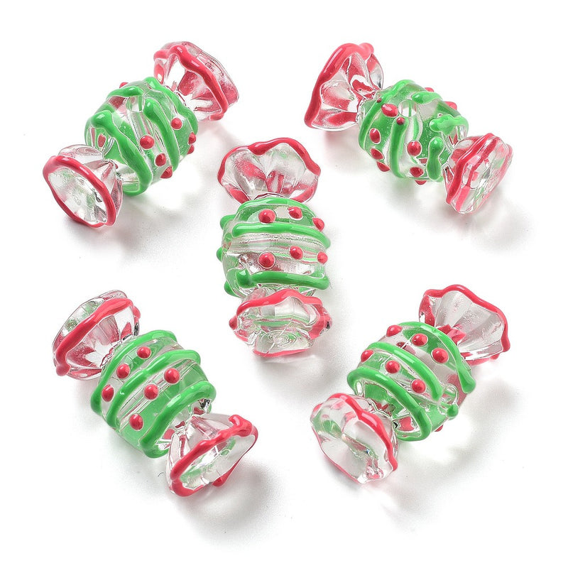 4 Candy Transparent Enamel Beads - Red and Green - Handmade - BD050