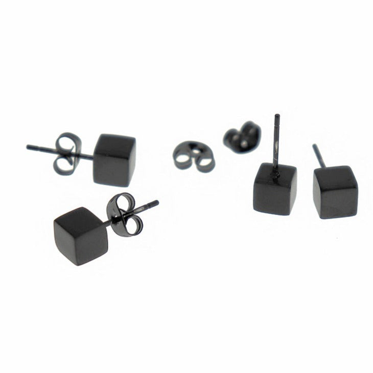 Boucles d'Oreilles en Acier Inoxydable - Clous Carrés Cube - 6mm - 2 Pièces 1 Paire - ER521