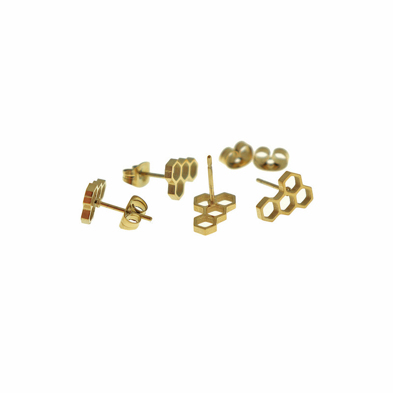 Boucles d'oreilles en acier inoxydable argenté en nid d'abeille - 11 mm - 2 pièces 1 paire - ER210